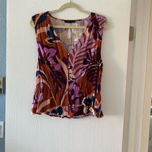 Sanctuary Sleeveless V-Neck Floral Print Top in Rust, Purple & Pink